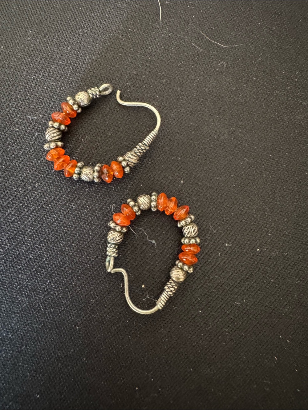 Handmade Silver Hoop Earrings with Orange Beads